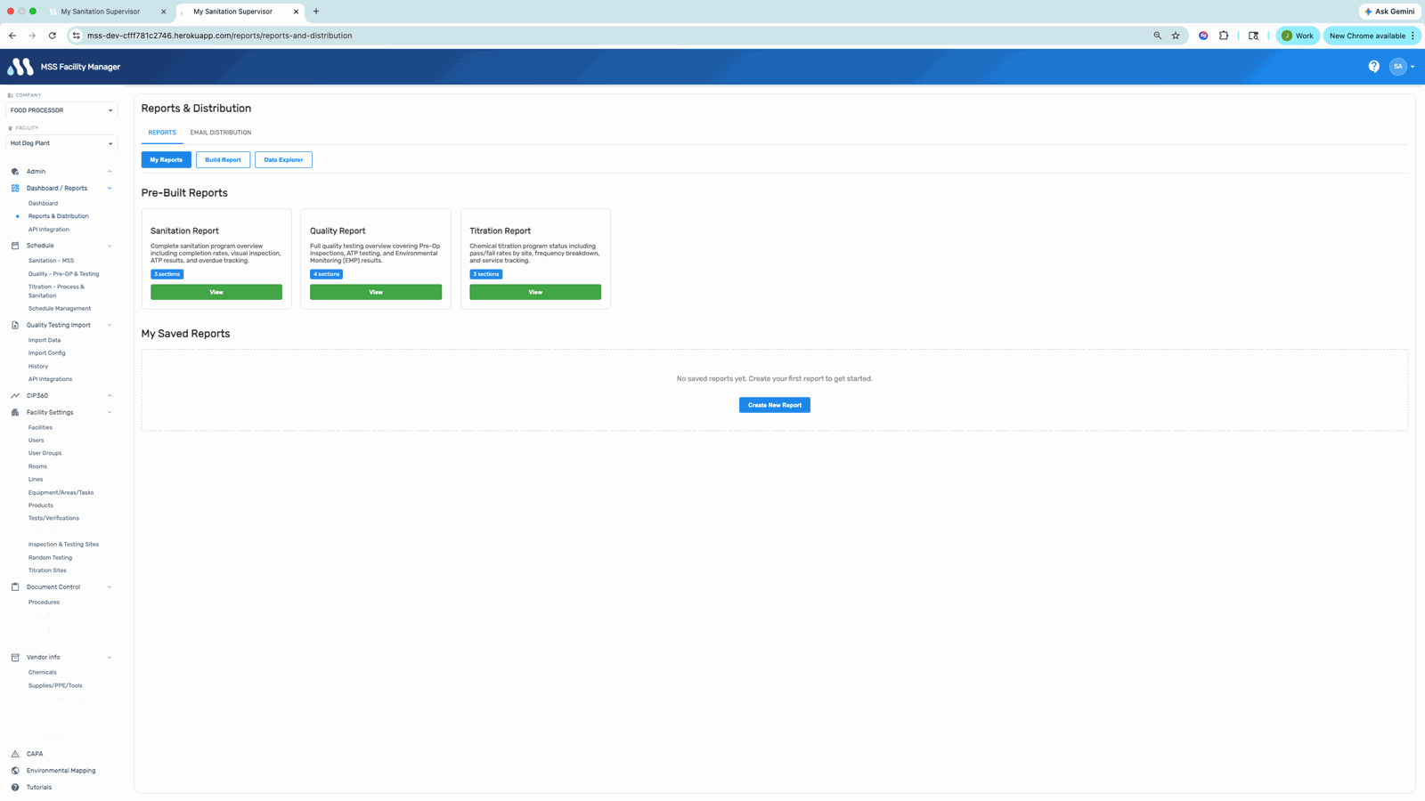 Audit-ready sanitation and quality reports in MSS with automated email distribution to QA and plant managers
